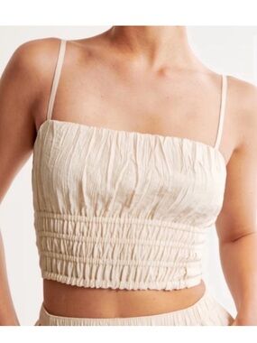 Abercrombie & Fitch Cream Crinkle Crop Cami